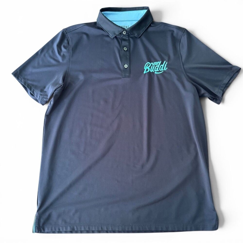 Rhone Golf Polo Men Medium Blue THC Buddi Outdoor Performance Stretch Shirt